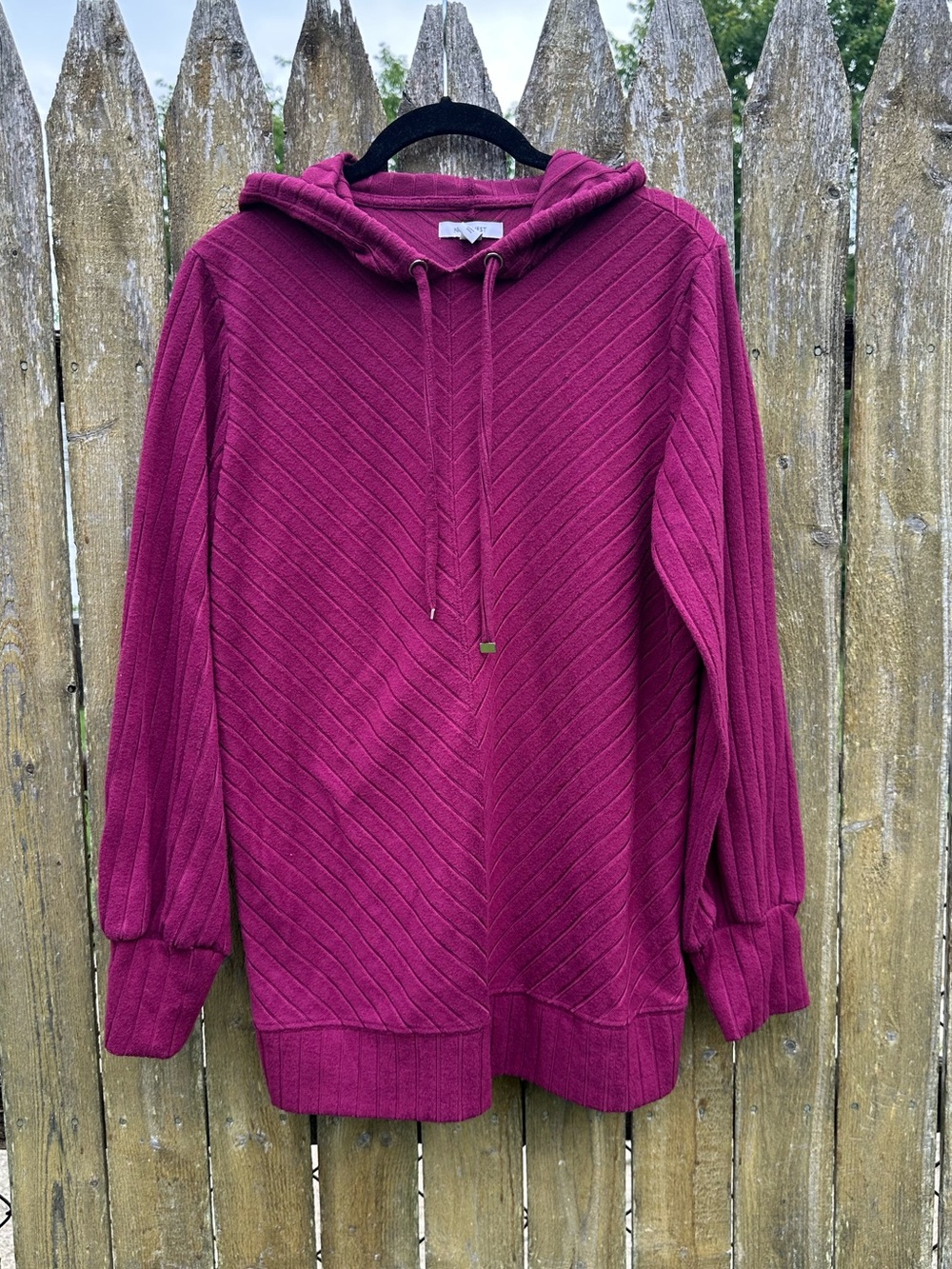 Nine West Berry Ribbed Hooded Sweater Pullover Women’s Large Cozy Knit